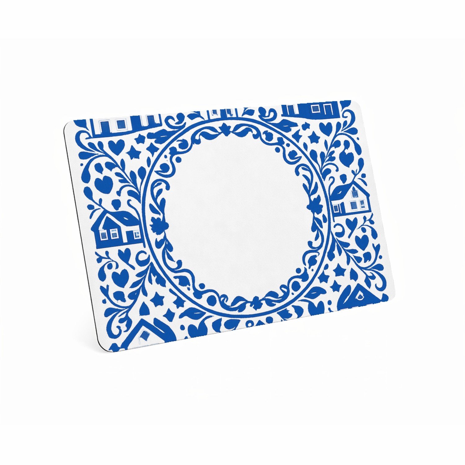 Mr Cadeautjes MDF magnetische fotolijst 28 x 19 - design Een klassieke blauw-witte rand met huiselijke symbolen en ee | cadeau