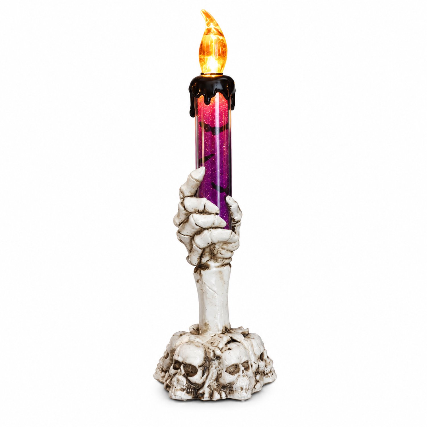 SWGOTA led kaarsen voor Halloween - grote paarse kaarslamp met warm licht, skelethand en schedelvoet - verpakking 6 x 6 x 21,5 cm