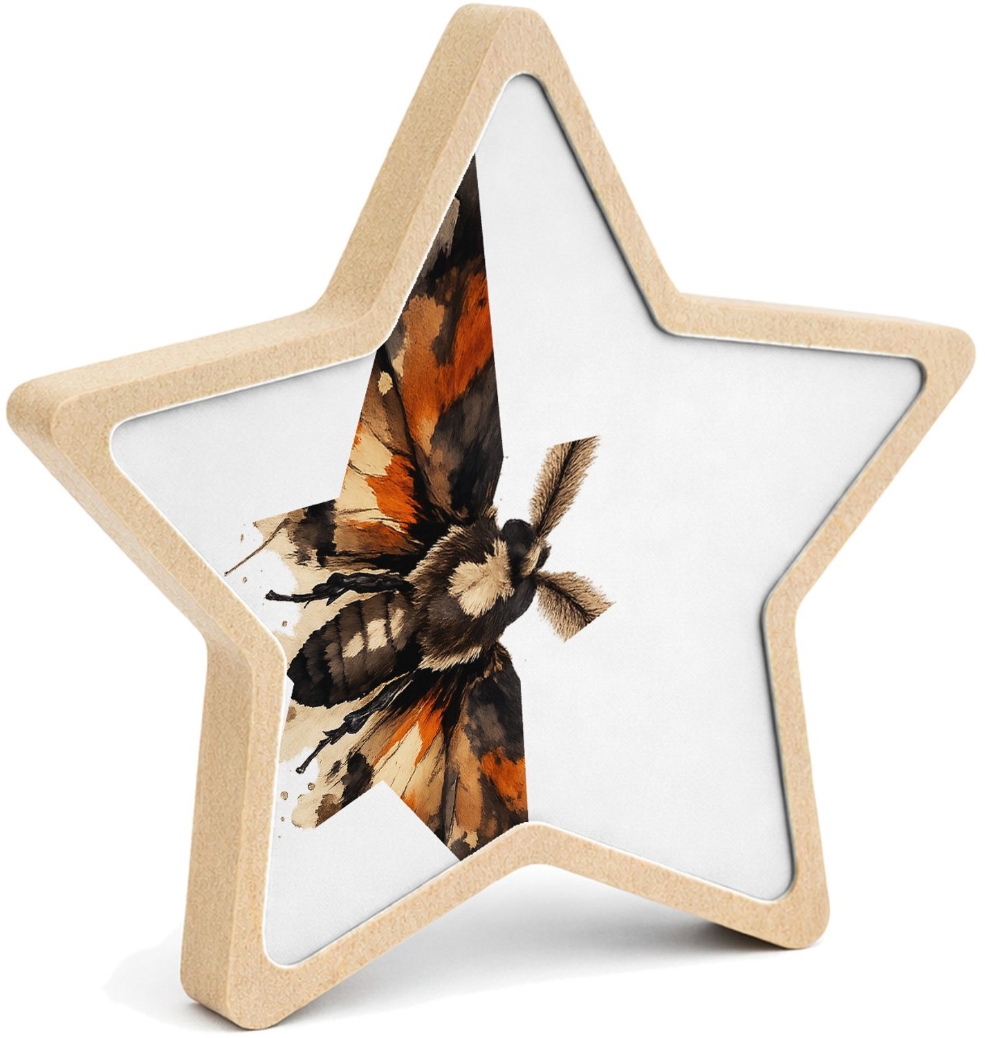 Mr Cadeautjes MDF fotolijst ster 14 x 13,5 - design Een dramatisch insect of nachtvlinder met brede vleugels en | cadeau Wit
