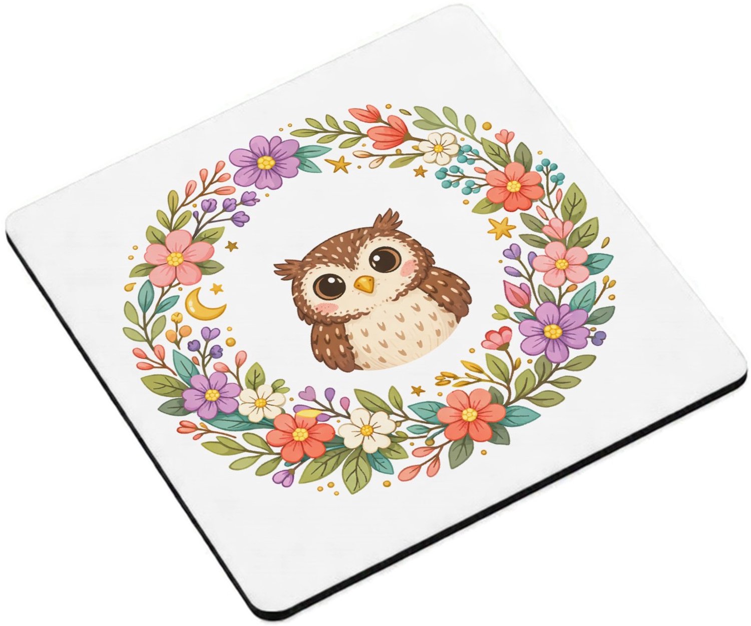 Mr Cadeautjes MDF magnetische fotolijst vierkant 9,5 - design Centrale emblematische cirkel met natuurdetails rond een die | cadeau Wit
