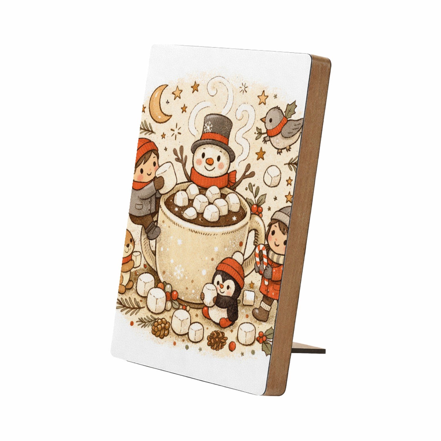 Mr Cadeautjes Glasframe/MDF 12,7 x 17,8 - design Een knusse winterkeuken-scène met bewegende figuren rond een | cadeau Wit