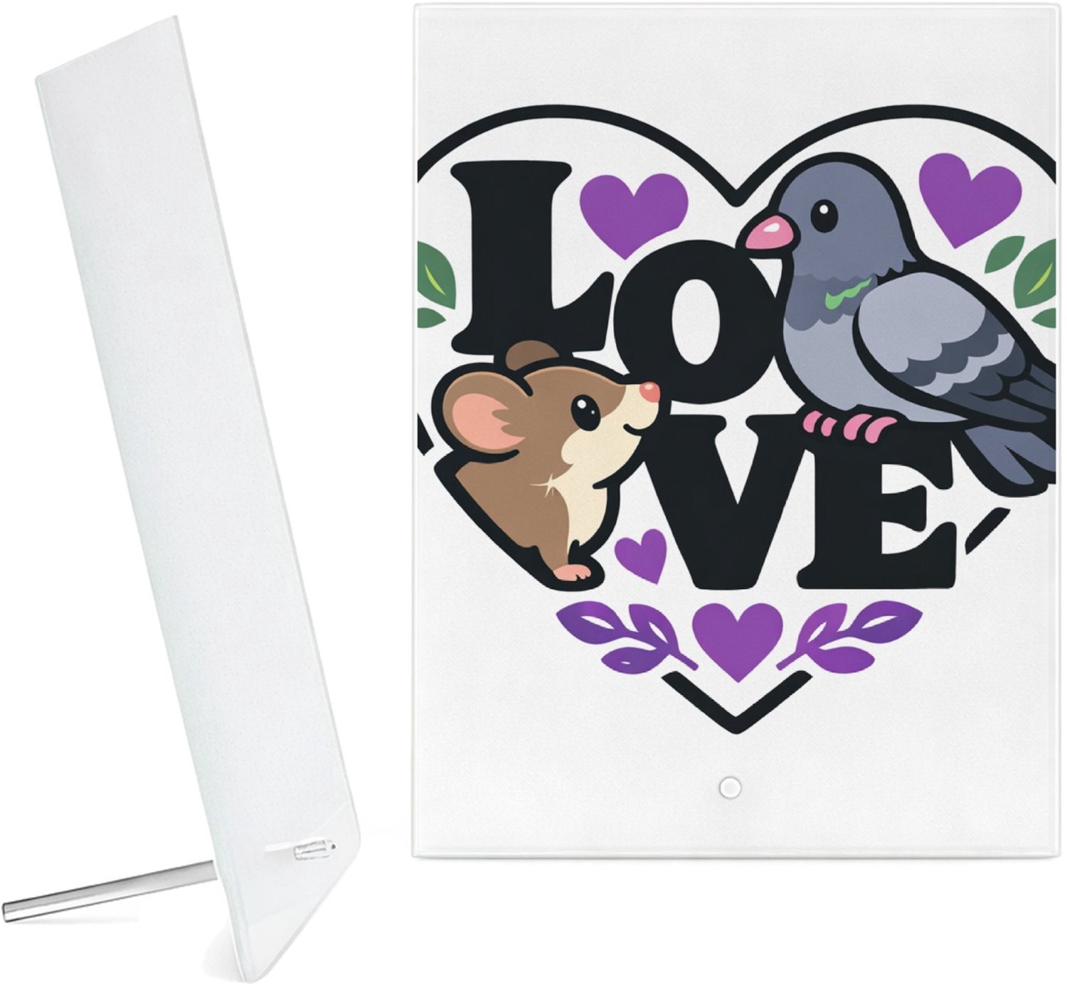 Mr Cadeautjes Glazen fotopaneel Een romantische maar luchtige dierencombinatie waarbij een v - 15 x 20 cm, staand - glas, decoratie, wanddecoratie | cadeau Wit