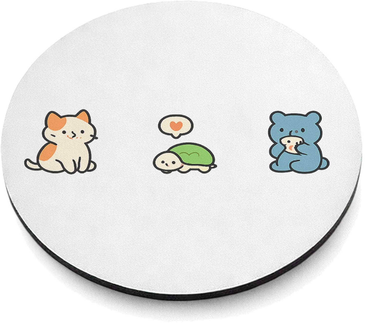 Mr Cadeautjes MDF magnetische fotolijst rond Ø 9,5 - design Een rustige, speelse dierenrij met een kleine snack- of eetk | cadeau Wit