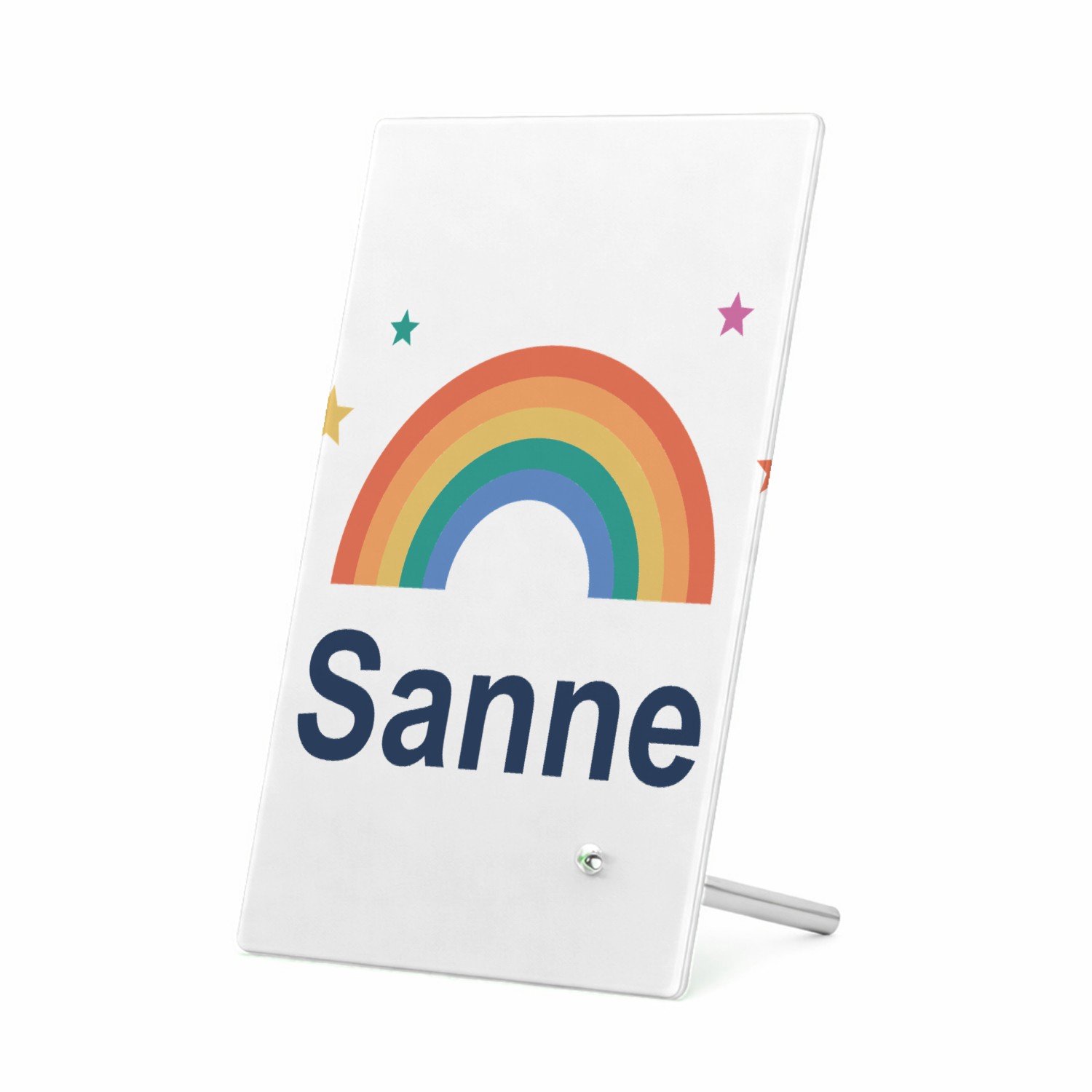 Mr Cadeautjes Glasframe 11 x 16 - design Regenboog met naam Sanne | cadeau Wit
