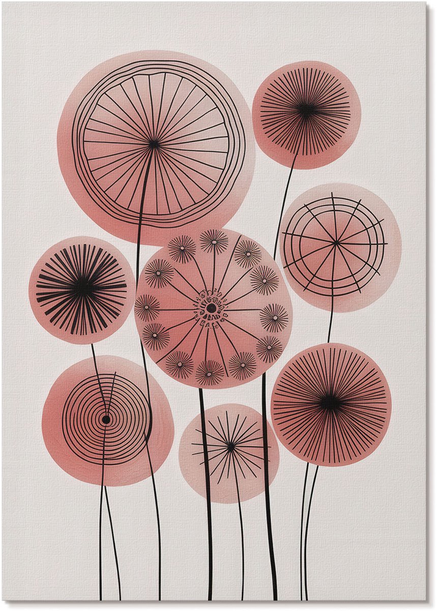 Tulup Canvas Poster Polycanvas - Bloemen Van Het Wiel, Illustratie - A4 - Roze Poster - Rechthoek - Muurdecoratie - Woonkamer, Slaapkamer, Kantoor - Modern