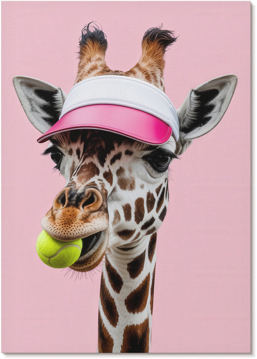 Tulup Polycanvas Wandposter - Sportieve Giraffe, Illustratie - A4 - Roze Illustratie - Rechthoek - Canvasposter - Woonkamer, Slaapkamer, Kantoor - Humoristisch