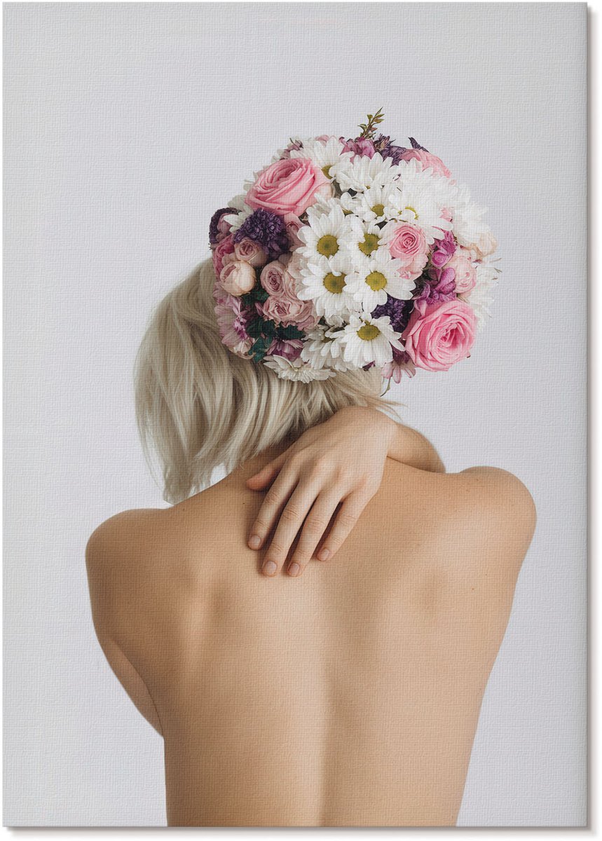 Tulup Polycanvas Poster - Vrouw Met Een Boeket, Fotografie - A4 - Roze Motief - Rechthoek - Decoratieve poster - Woonkamer, Slaapkamer, Kantoor - Romantisch