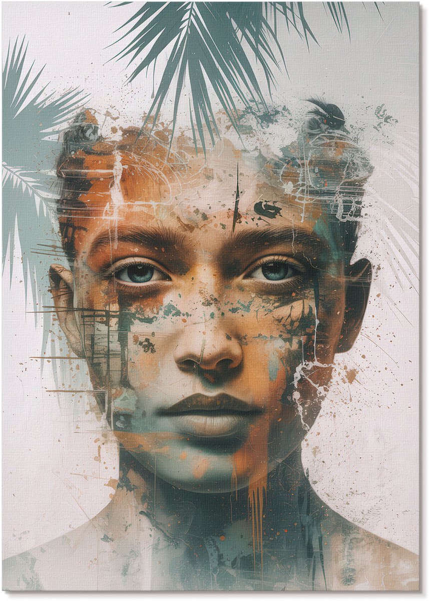Tulup Polycanvas Wandposter - Tropisch Portret, Collage - A4 - Grijs Kunst - Rechthoek - Canvasposter - Woonkamer, Slaapkamer, Kantoor - Expressief