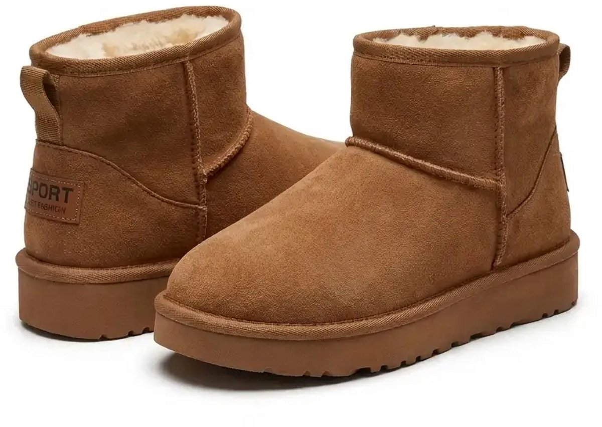 Budino® Plateau Winterlaarzen - Gevoerde Laarzen Dames - Snowboots Plateau - Enkellaarzen - Bruin - Maat 36