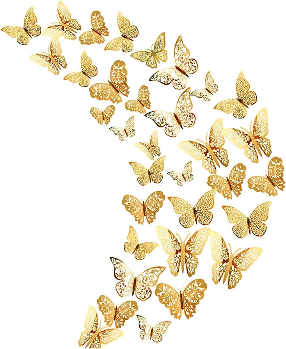 Vlinderdecoratie - Set van 36 - 8 cm - Metaal - Gouden