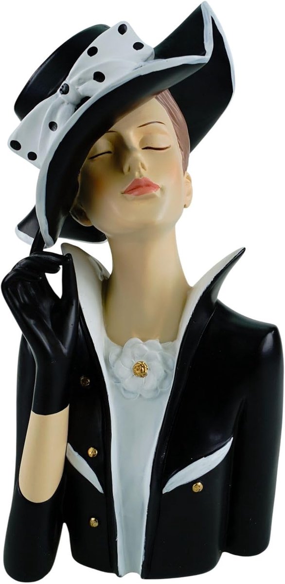 Decoratief Beeld - 28 cm - Polyresin - Modern - Handgemaakt - Wit en Zwart