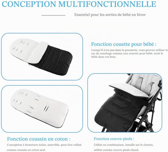Universele kinderwagenvoetzak, waterdichte slaapzak voor in de kinderwagen, knusse voetzak voor baby’s, wintervoetzak (zwart & wit) — afbeelding 3