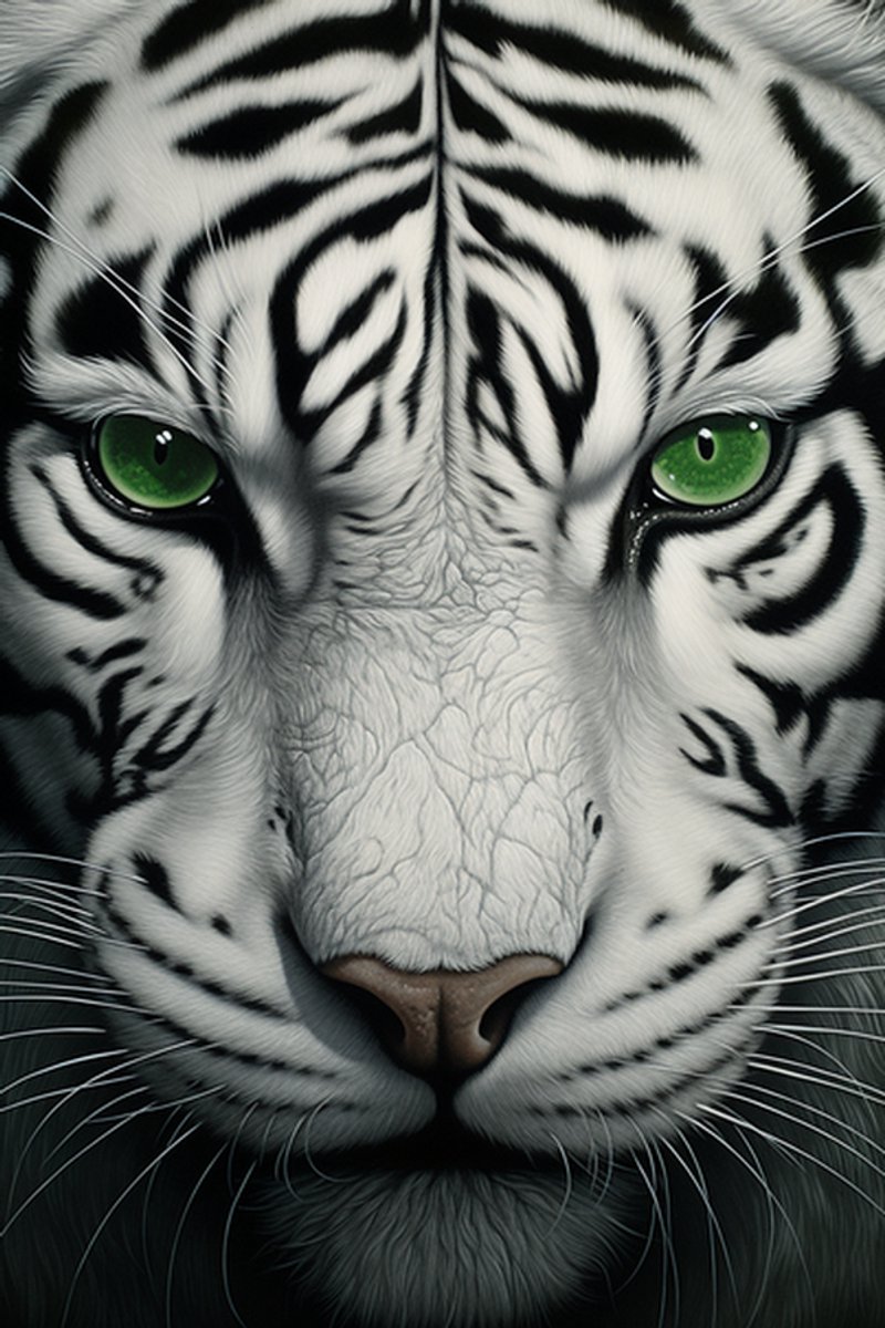 Tijger Poster - Sfeer - Tijger Groene Ogen - Witte Tijger - Dieren - Mandala - posters - formaat 70x100cm - Woondecoratie - L919CW