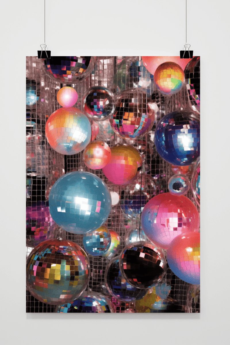 Gekleurde Discoballen Poster - Discobal - Disco - Muurdecoratie - Aesthetic - Abstract - posters - formaat 30x40cm - Wanddecoratie - Aesthetic room decor - XS1867YR