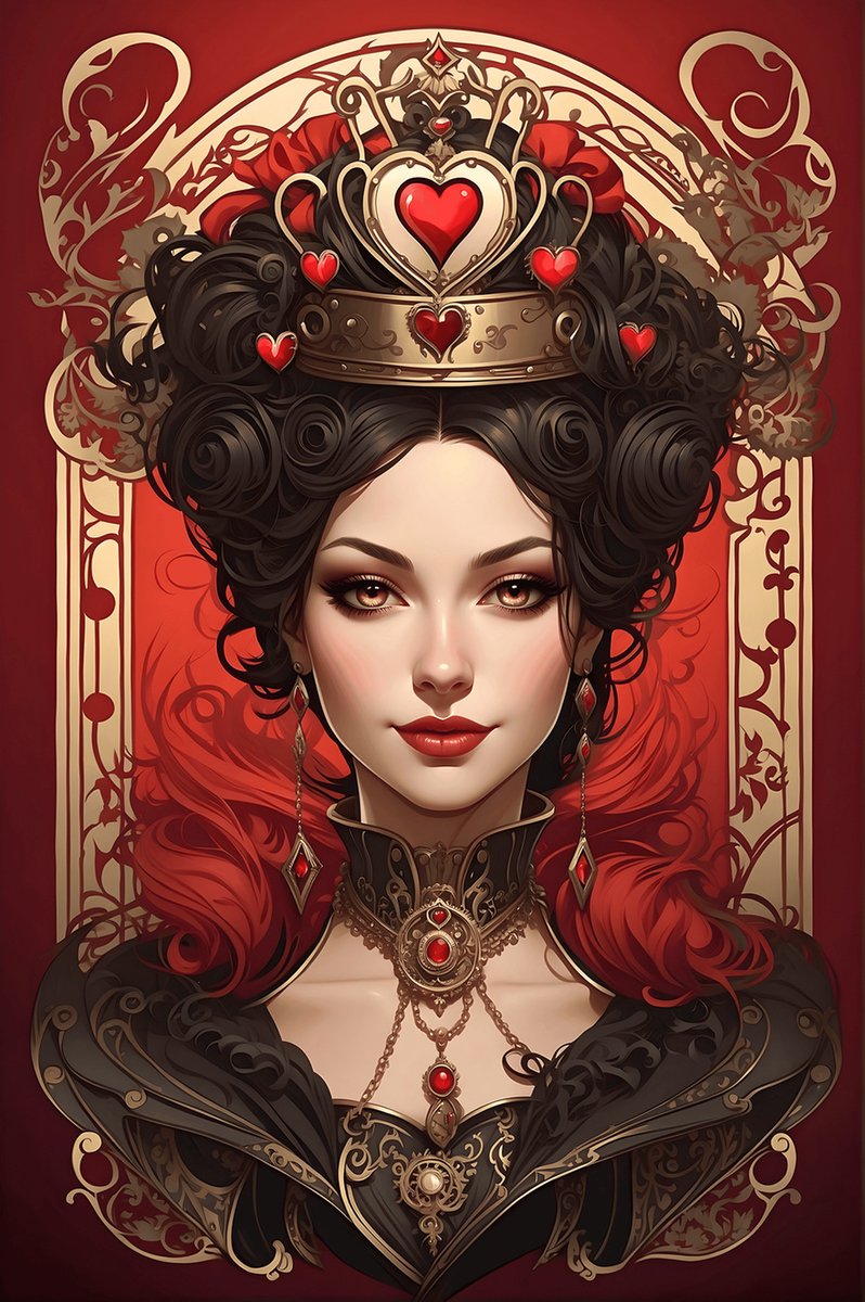 Queen of Hearts Poster - Kaartspel - Harten Koningin - posters - formaat 70x100cm - Wanddecoratie - L1033MT