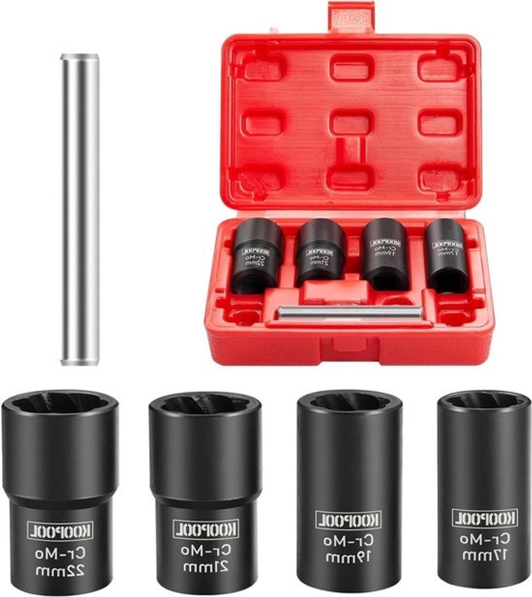Dopschroefverwijderaar Set - Verwijderaar Set Moer Extractor - Beschadigde Moeren Verwijderen - Hoge Hardheid Chroom Molybdeen Staal - 17-22mm - Zwart