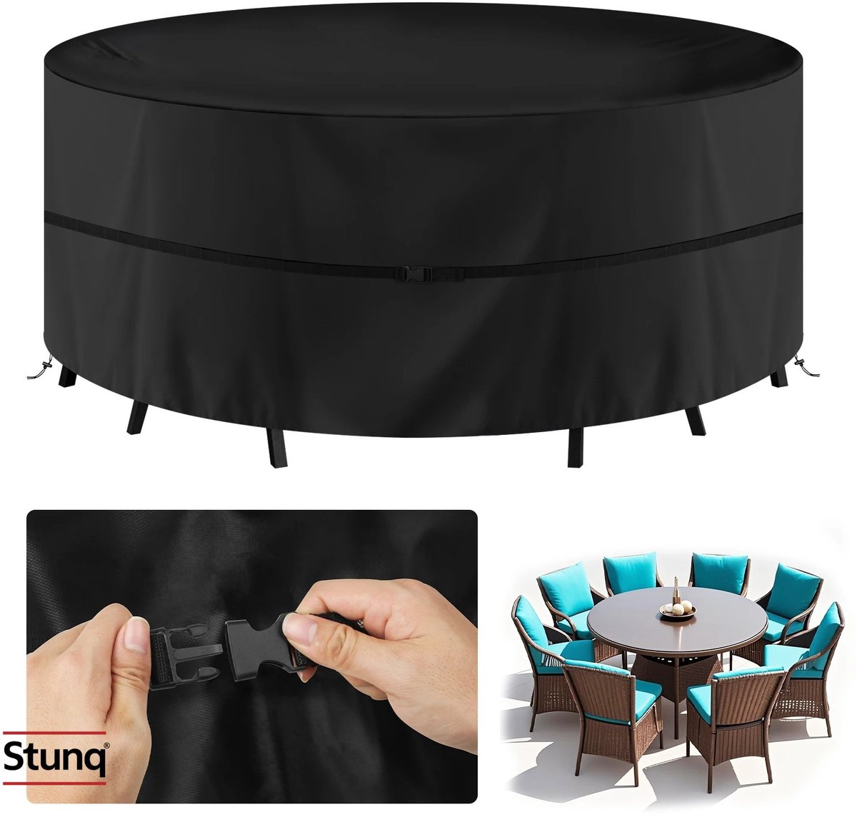 Stunq Ronde Tuintafelhoes Ø230 cm - Waterdicht Oxford Doek Zwart