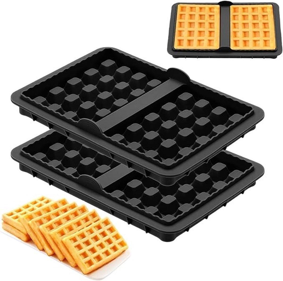 PolkaHome 2 stuks siliconen wafelvorm voor airfryer - zwart - anti-aanbak