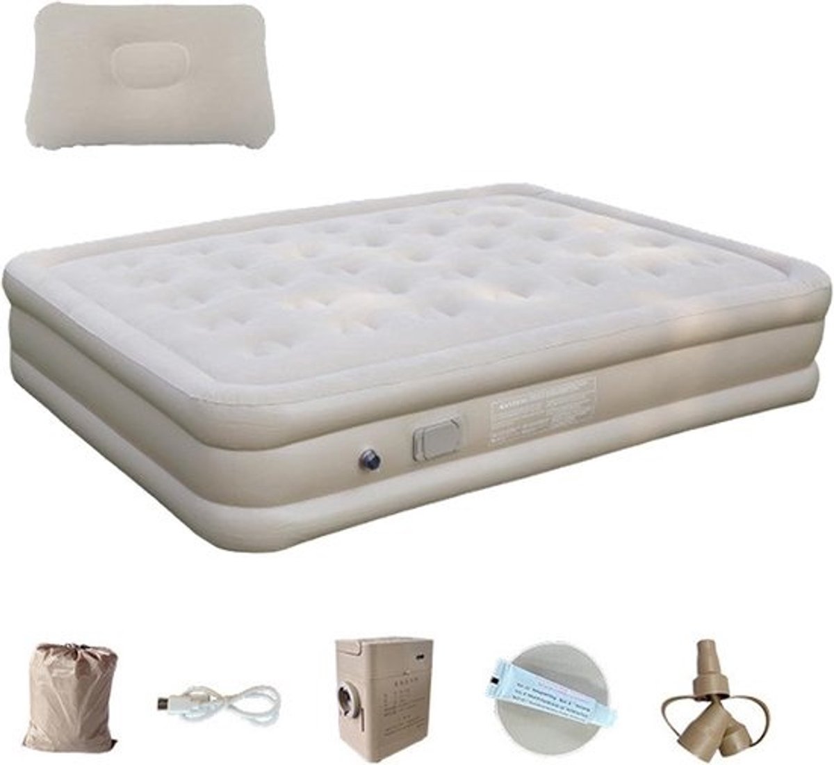Camping luchtmatras - Kampeer slaapmat - Buiten slapen - Met ingebouwde pomp - Voor twee personen - Beige
