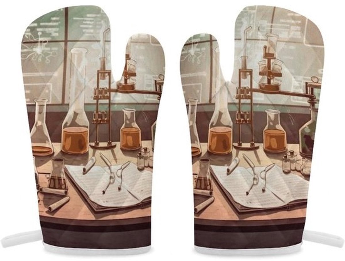 Ovenwanten 2 stuks - Keukenhandschoenen Pannenlappen - Koken en Bakken - Hittebestendig Antislip - 30 x 14 cm - Chemie Lab