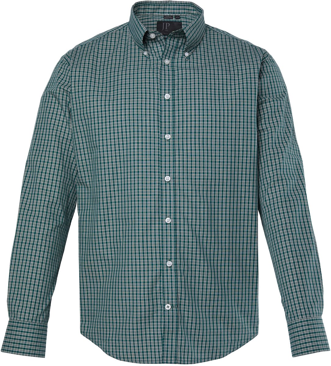 JP 1880 - Heren - Geruit overhemd lange mouwen modern fit buttondown kraag - Dennengroen - Maat 6XL