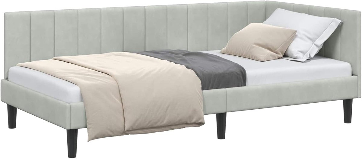 Bedframe 104x204 cm - Industrohome L-vormig hoekbed met hoofdboard, grijs, 72 cm hoog