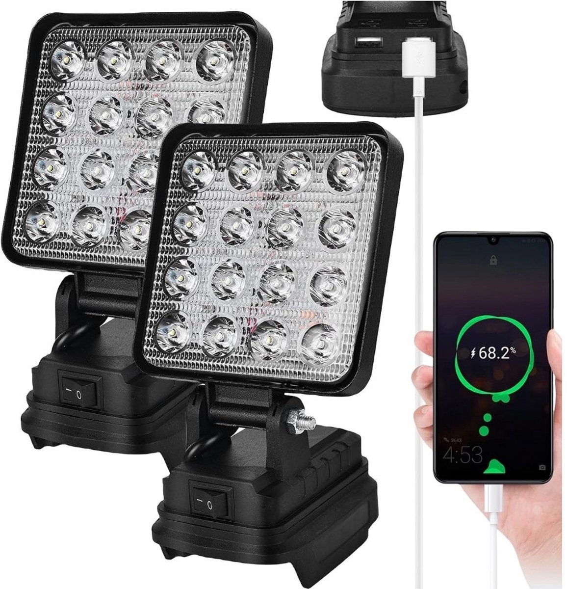 TYR® Bouwlamp - Werklamp oplaadbaar - LED Werklamp - Zwart - 5cm x 6cm x 10cm