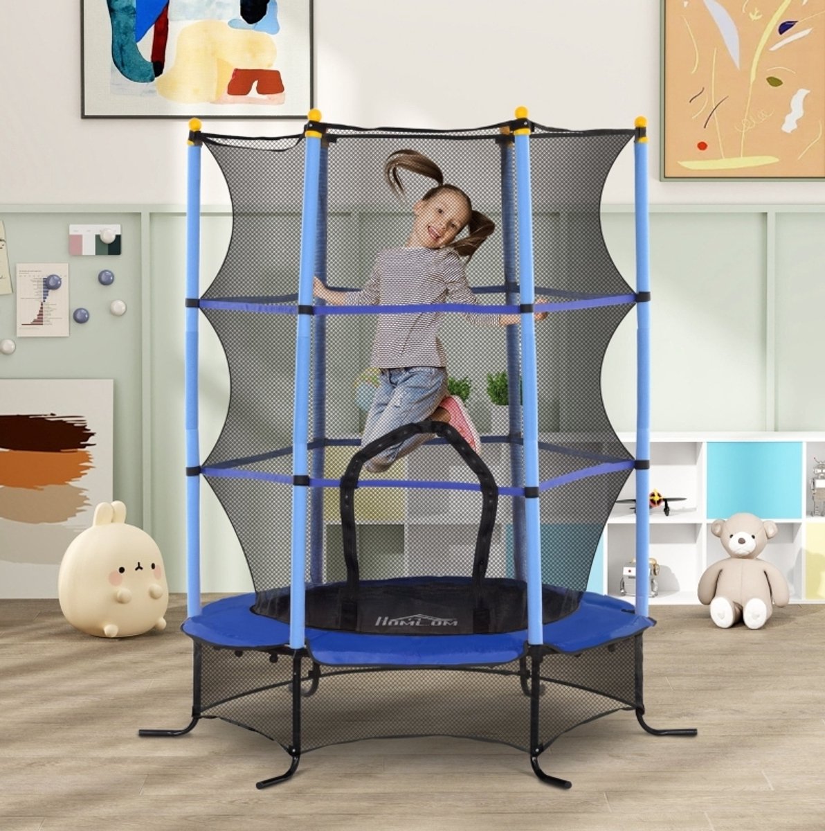 MODFU-Kindertrampoline-Veiligheidsnet-Binnen En Buiten-Staal-Kunststof-Blauw-Ø163 Cm-50 Kg