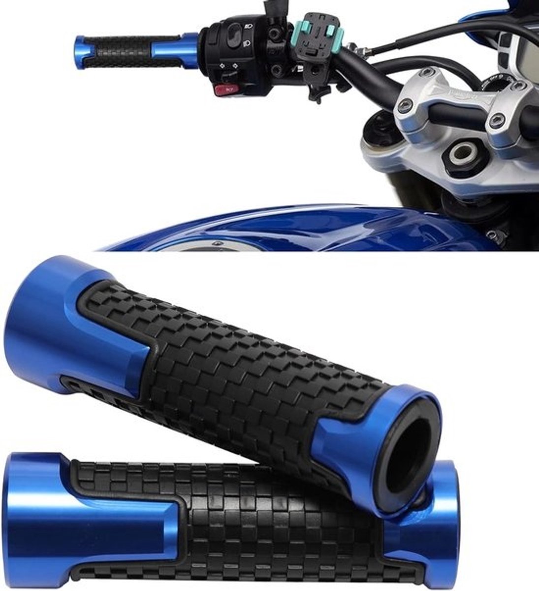 Motorfiets Stuurgrepen - Handvatten Motor Stuur Rubber - Veilig Rijden - Antislip Patroon - 7/8 inch - Blauw