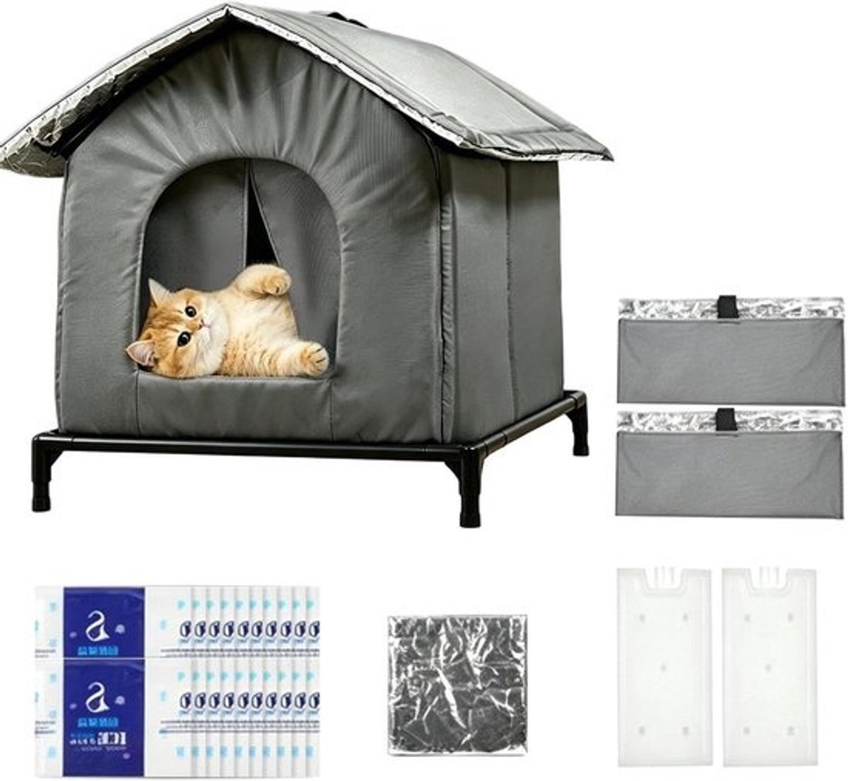 Verkoelend Kattenhuis - Zomerverblijf Huisje - Hitte Verminderen - Dubbellaags Opvouwbaar - 36x36cm - Grijs