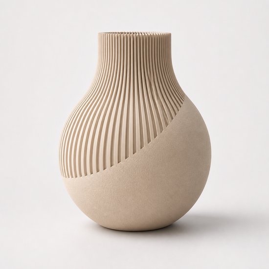 Skushy Schuine Japandi Vaas Set - Moderne Decoratieve Vazen - Ribbel Design - Scandinavische Woondecoratie - Latte