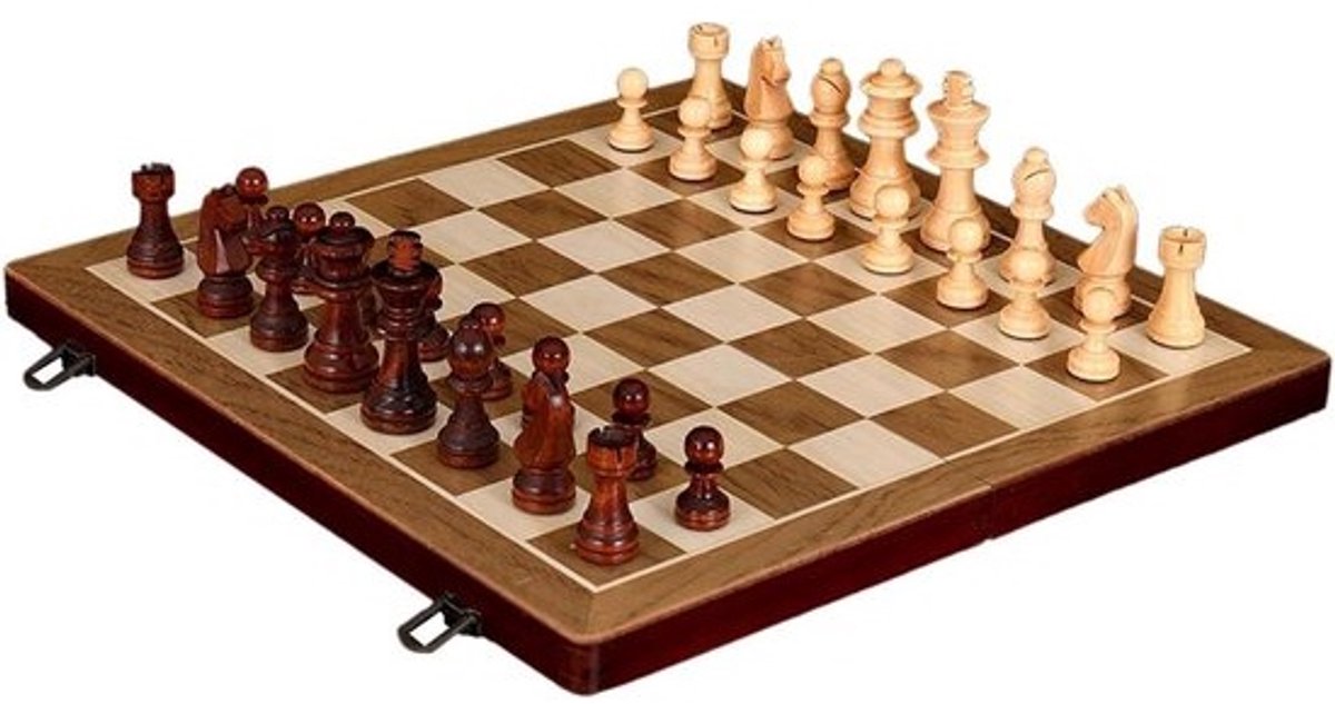 Houten Schaakset - Traditioneel Spel - Strategisch Denken - Draagbaar Opvouwbaar Bord - 305 cm - Houtkleur