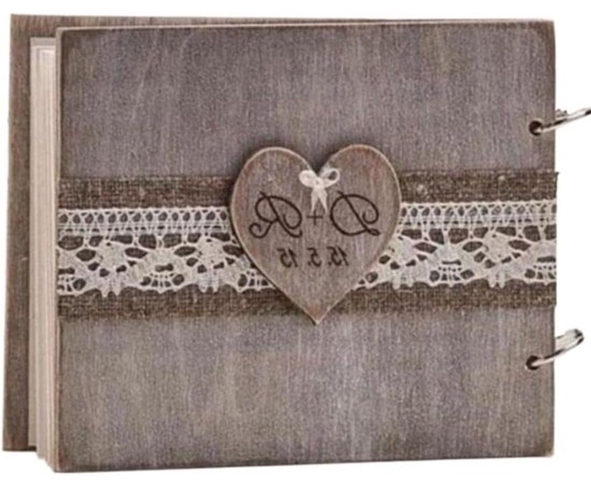 Gastenboek Hout - Herdenkingsalbum Bruiloft - Herinneringen Bewaren - Gepersonaliseerd Gegraveerd - 25x20 cm - Houtkleur