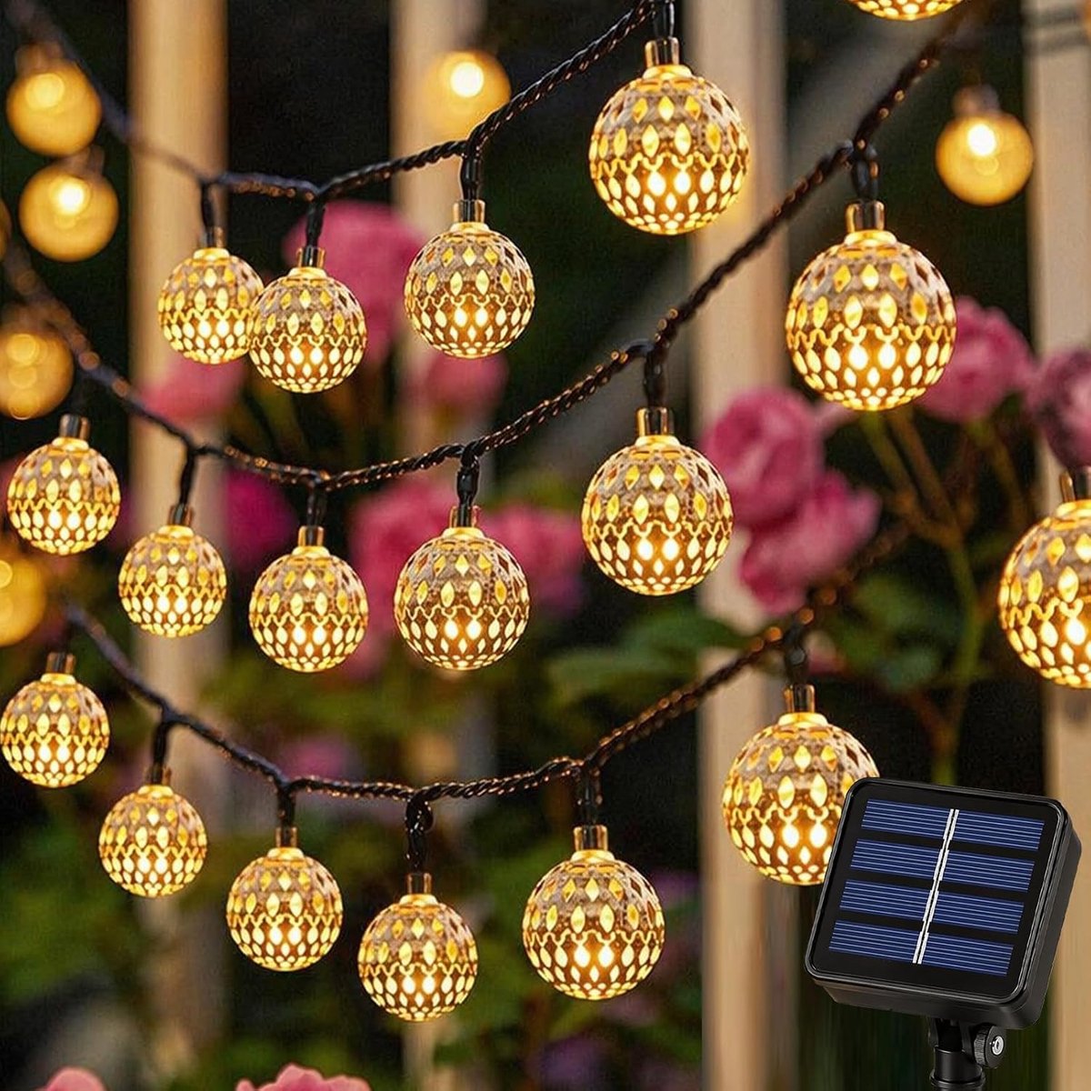 Lichtsnoer 7m - 50 LED - Op Zonne-energie - Warmwit - Voor Buiten