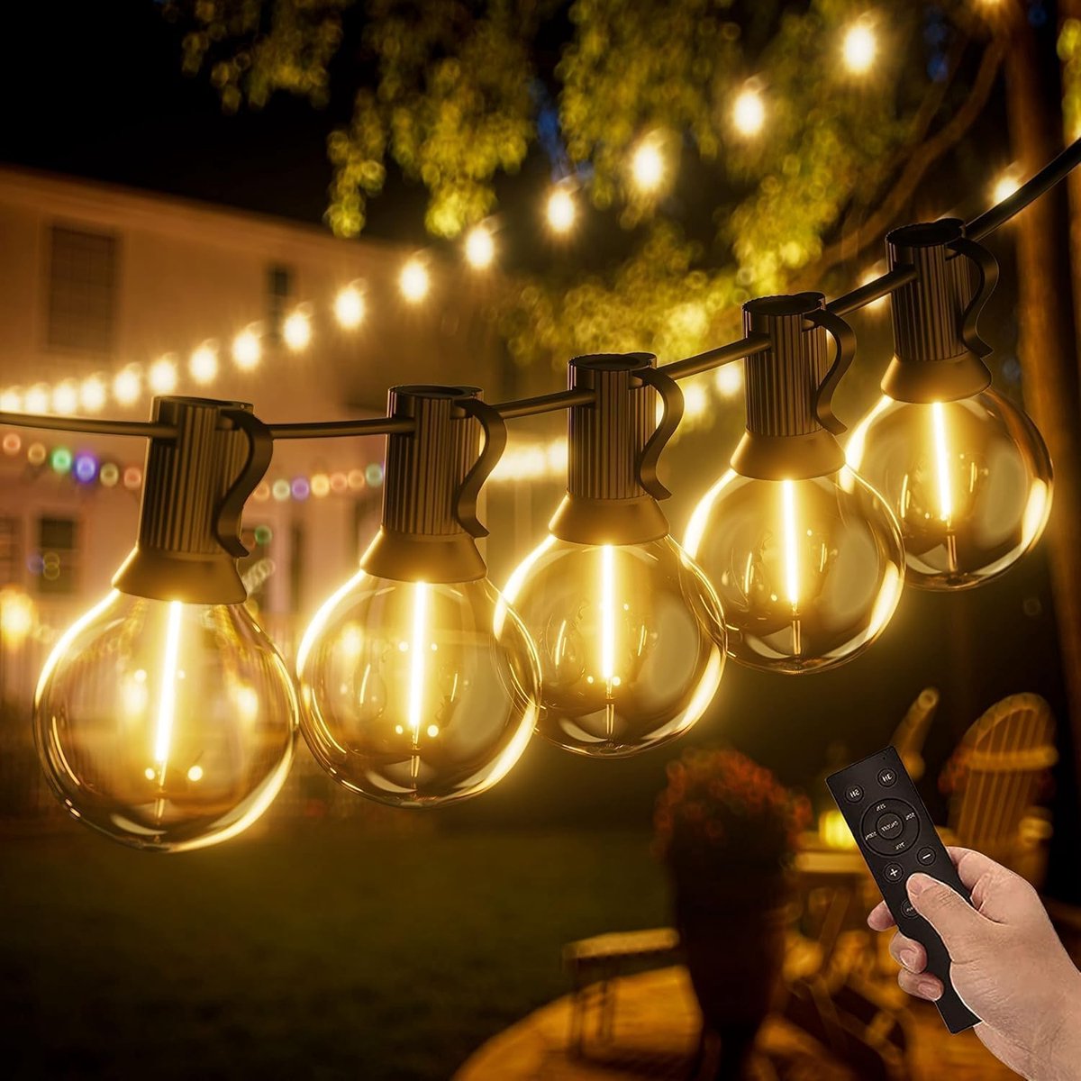 Lichtsnoer 45m - 75+3 Lampen G40 - IP44 Waterdicht - Afstandsbediening - Warmwit