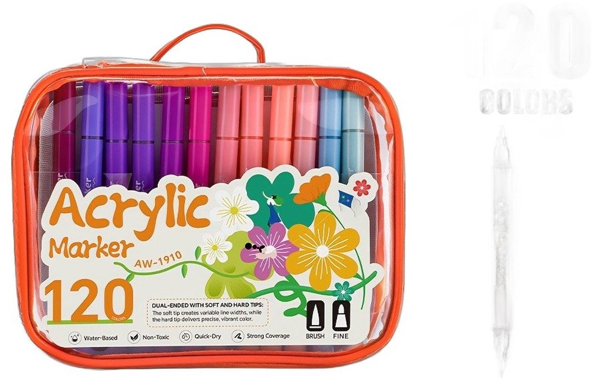 Currero Aquamarkers - Twinmarkers - Brushpennen - Stiften - Markeerstiften Op Waterbasis - Dual Tip - Tekenen En Kleuren - 120 Kleuren