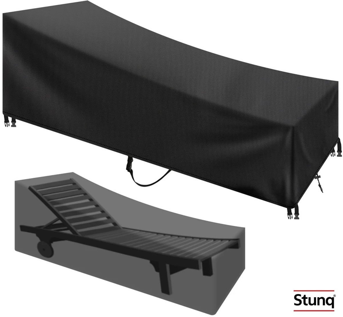 Stunq Waterdichte Chaise Loungehoes Zwart voor Buiten Tuin Patio Stoel