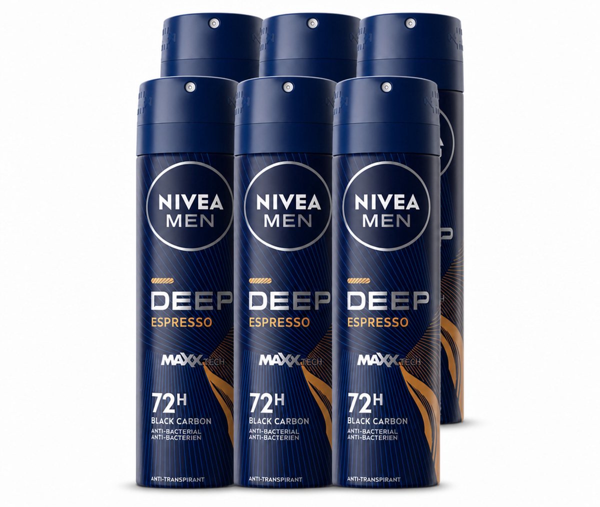 6 x NIVEA MEN - Deodorant Spray - Deep Espresso - 150 ml - Voordeelverpakking - 6 stuks
