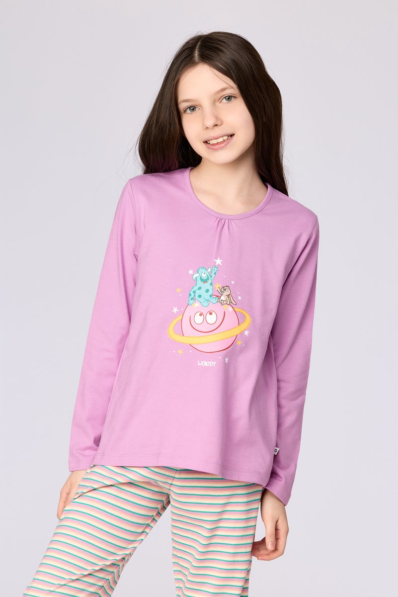 Woody Meisjes-Dames pyjama roze - maat 098/3J