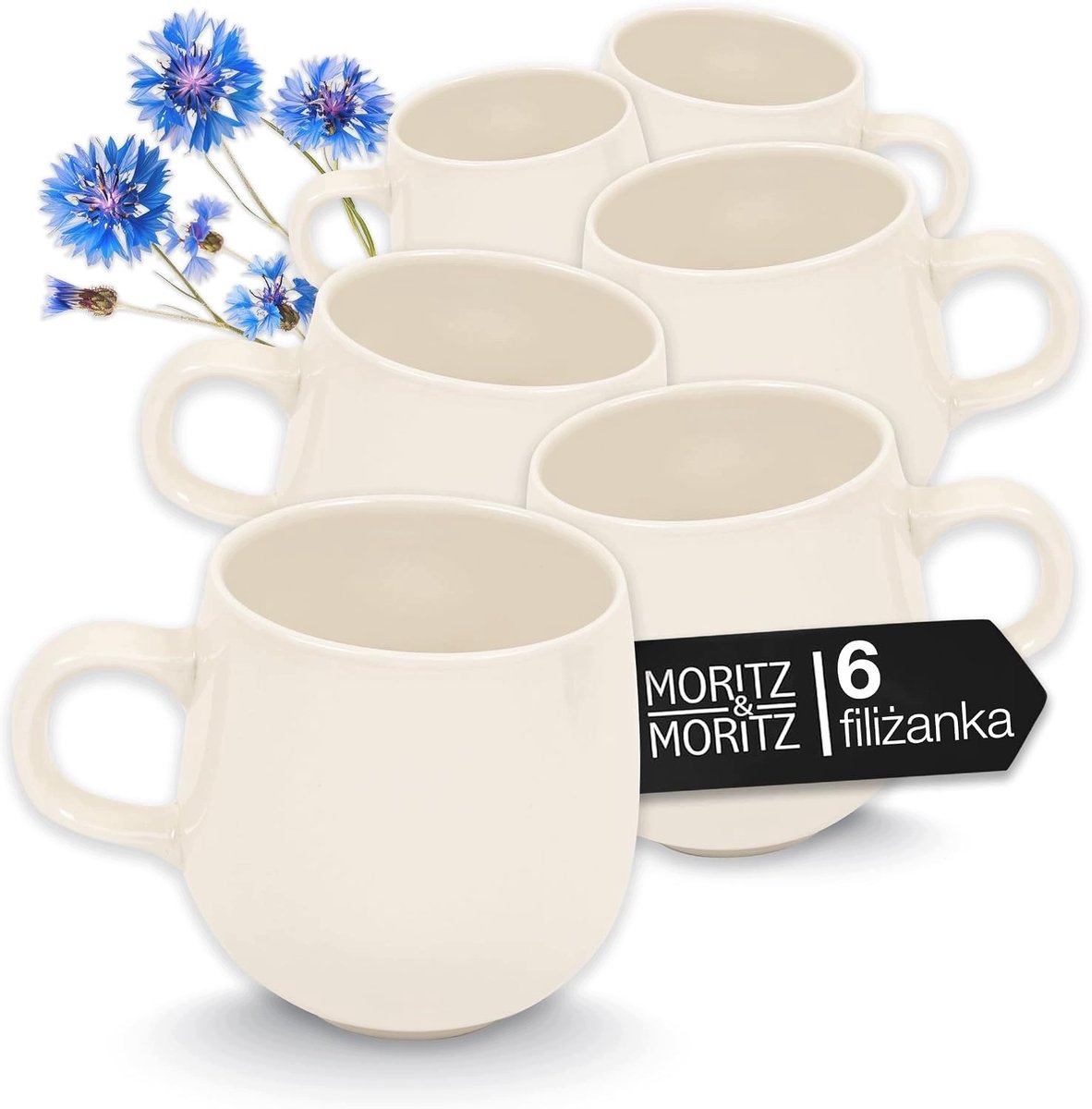 Set van 6 Mokken 500ml - Porselein met Handvat - Crème