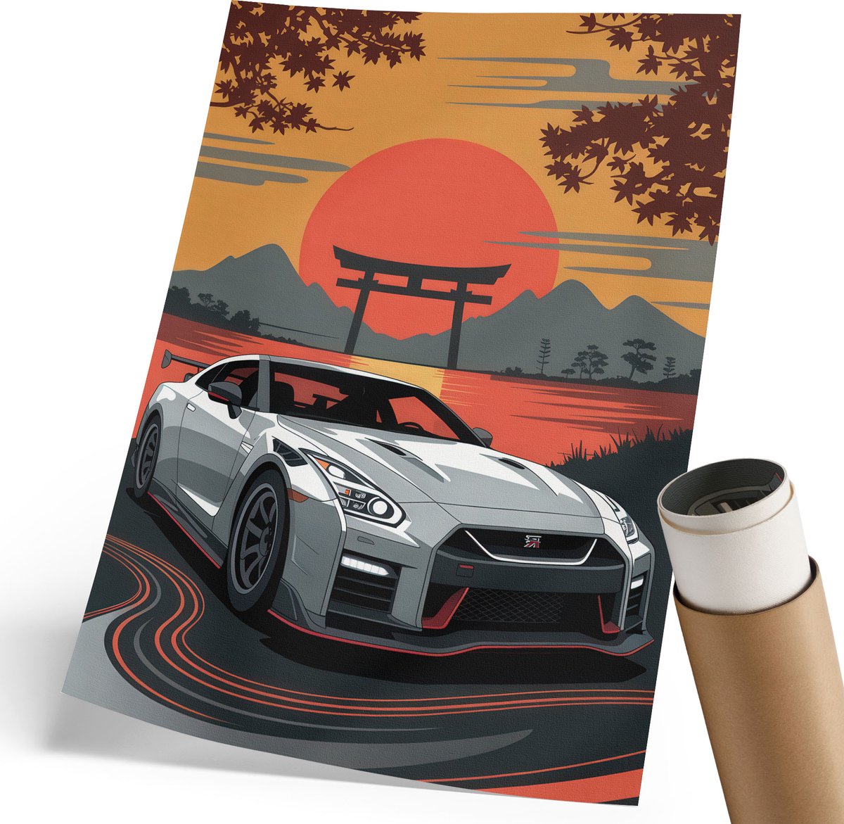 Coloray Polycanvas Wandposter - Auto Japan, Illustratie - 210 x 297 mm - Oranje Poster - Rechthoek - Interieurdecoratie - Woonkamer, Slaapkamer, Kantoor - Popcultuur