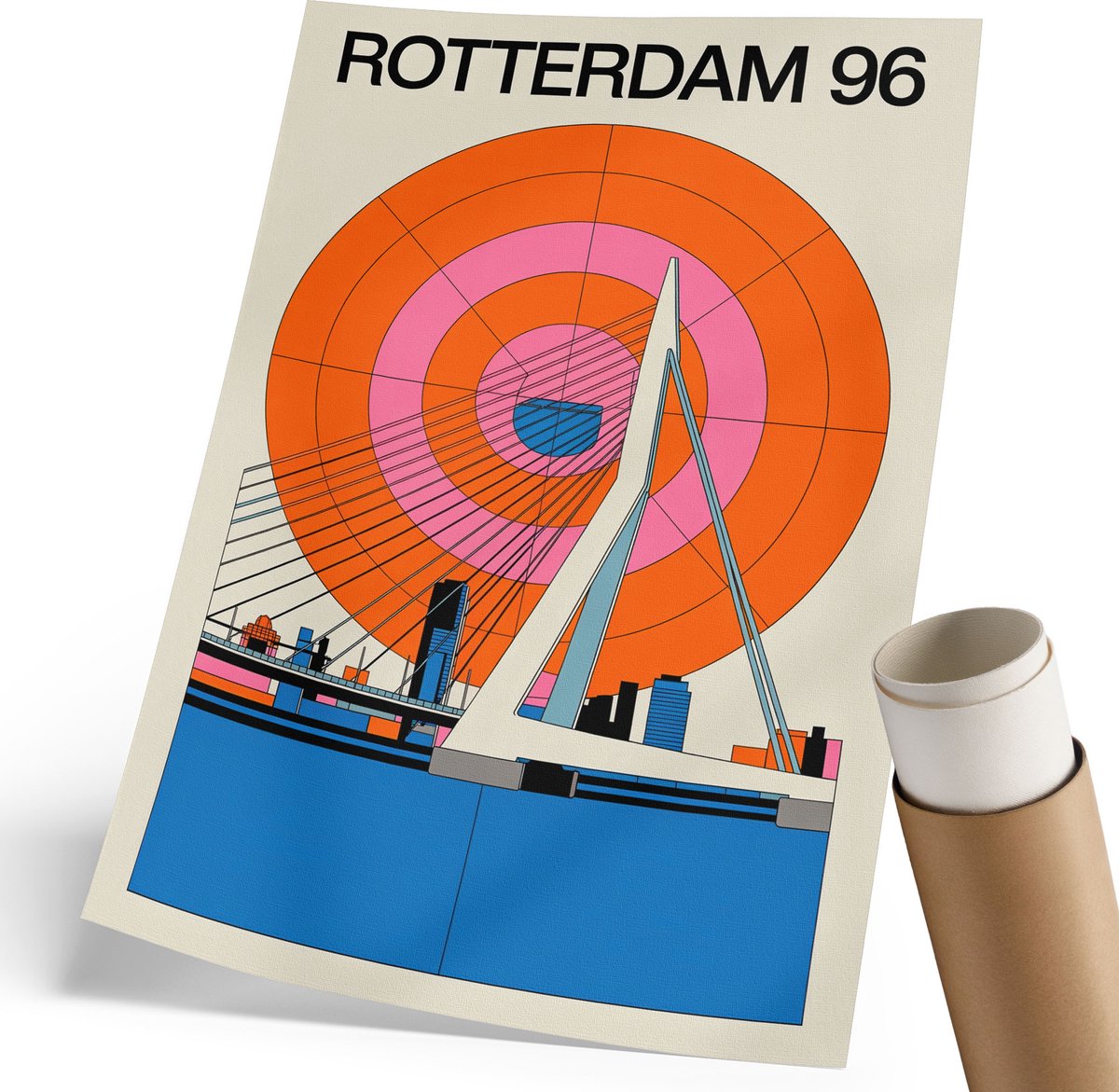 Coloray Polycanvas Wandposter - Rotterdamse Brug, Poster - 210 x 297 mm - Oranje Poster - Rechthoek - Wandkunstwerk - Woonkamer, Slaapkamer, Kantoor - Modern