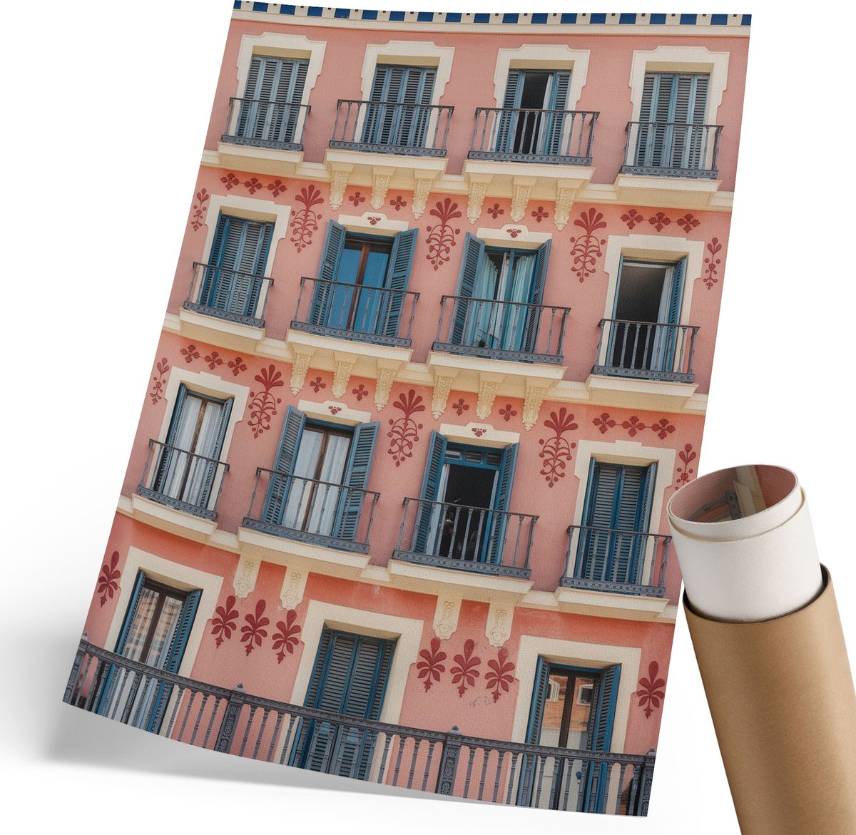 Coloray Polycanvas Wandposter - Kleurrijke Architectuur, Fotografie - 210 x 297 mm - Roze Design - Rechthoek - Wandkunstwerk - Woonkamer, Slaapkamer, Kantoor - Klassiek