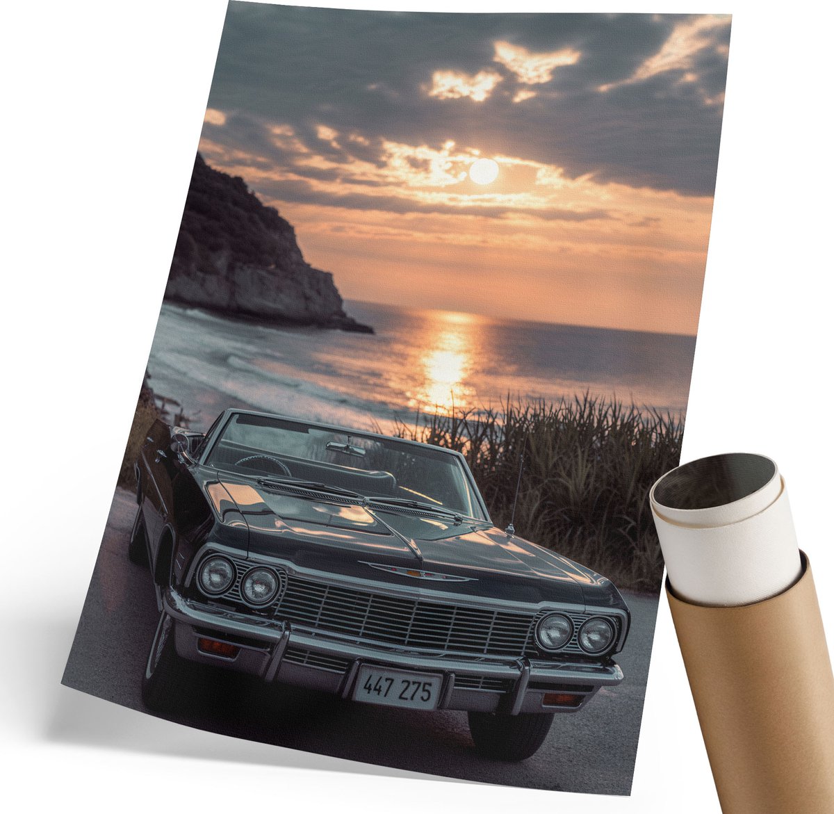 Coloray Polycanvas Poster - Het Westen En De Auto, Fotografie - 210 x 297 mm - Oranje Kunst - Rechthoek - Wandkunst - Woonkamer, Slaapkamer, Kantoor - Vintage