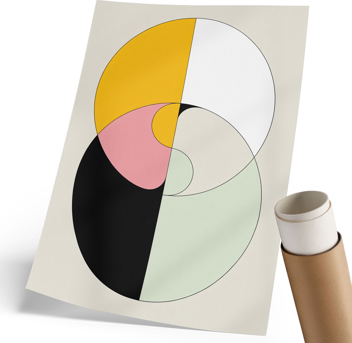 Coloray Canvas Poster Polycanvas - Geometrische Cirkels, Illustratie - 210 x 297 mm - Geel Poster - Rechthoek - Wandkunst - Woonkamer, Slaapkamer, Kantoor - Geometrische