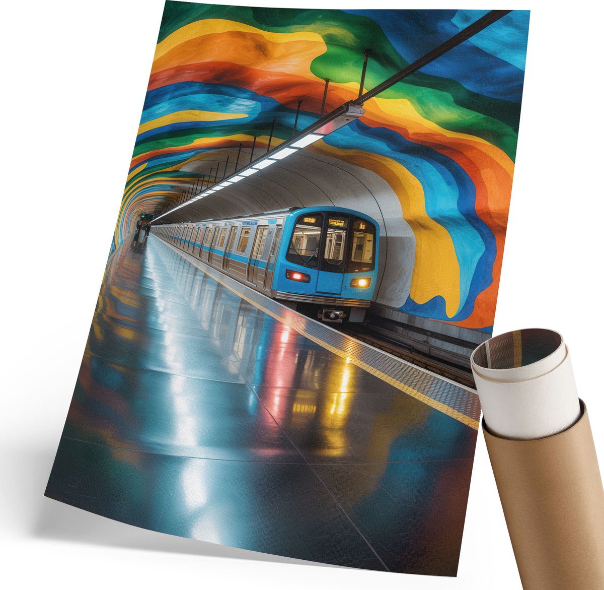 Coloray Polycanvas Wandposter - Metro En Regenboog, Fotografie - 210 x 297 mm - Blauw Motief - Rechthoek - Wandkunstwerk - Woonkamer, Slaapkamer, Kantoor - Modern