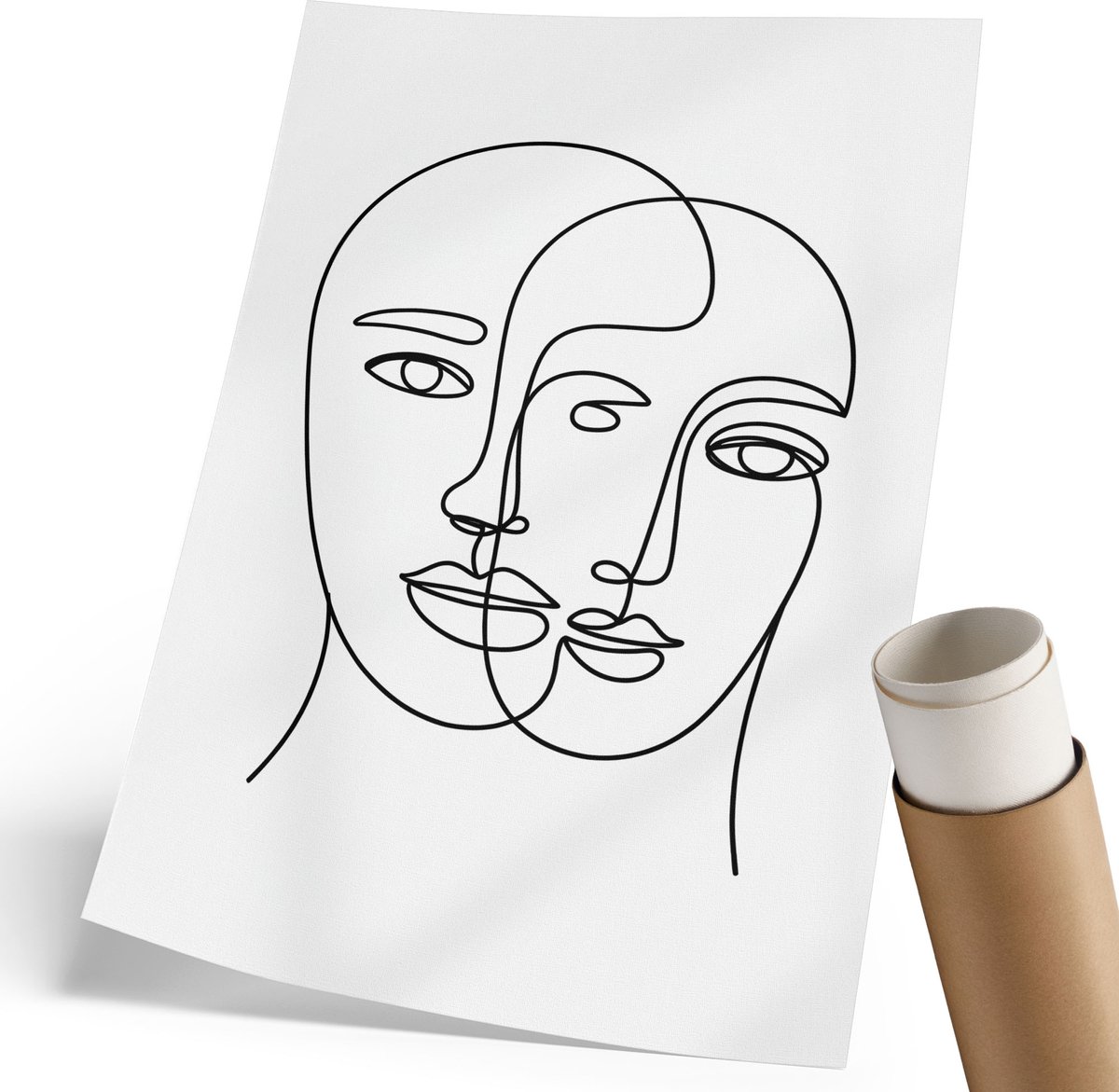 Coloray Polycanvas Poster - Complexe Gezichten, Lijntekening - 210 x 297 mm - Wit Wandposter - Rechthoek - Kunstposter - Woonkamer, Slaapkamer, Kantoor - Minimalist
