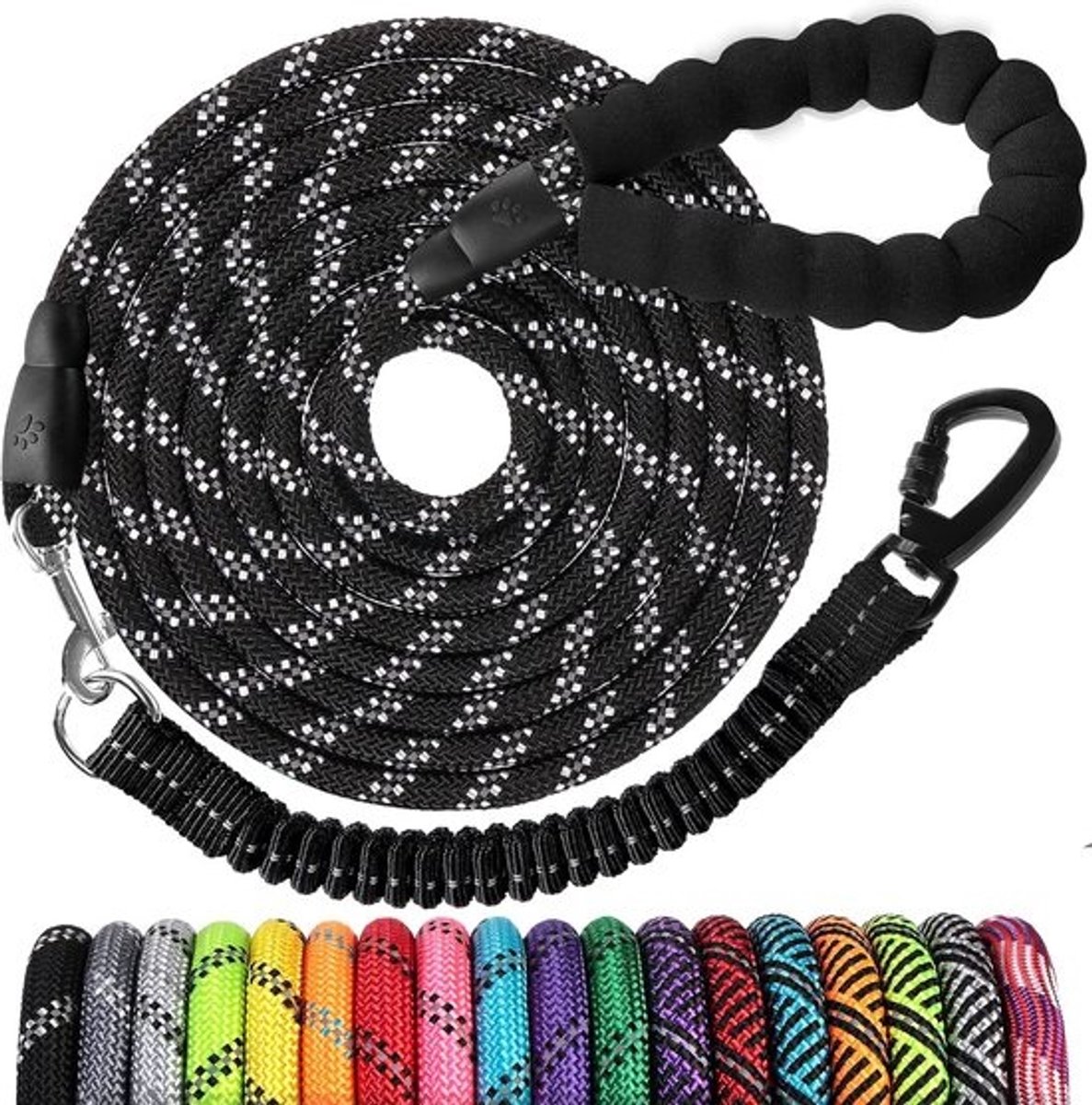 Lange Hondenriem - Touw Riem - Honden Training - Schokabsorberende Bungee - 20ft - Zwart