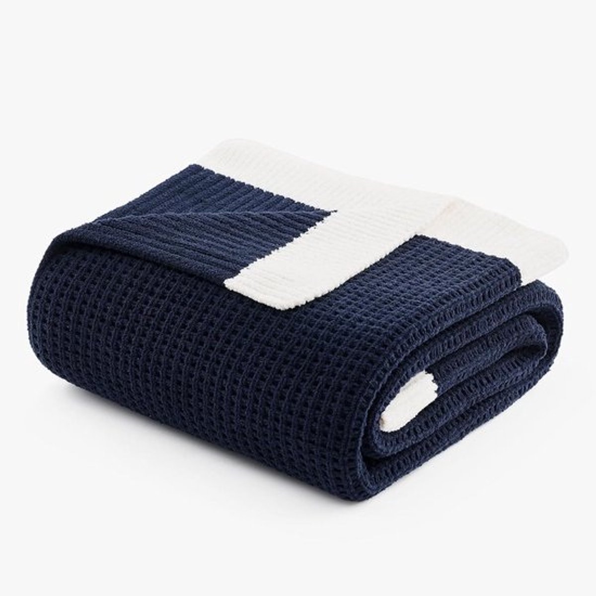 Chenille Wafeldeken - Gebreide Plaid - Bank Aankleden - Omkeerbaar Wafelpatroon - 127 x 152 cm - Marineblauw