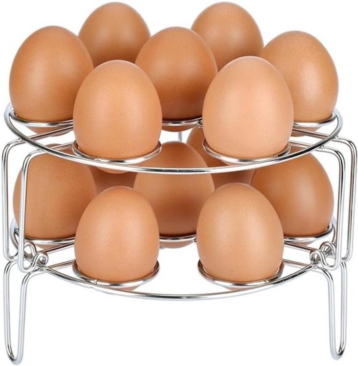 Stapelbaar Ei Stoomrek - Snelkookpan Accessoires - Gezond Koken - Verbeterde Versie - 2 Stuks - Zilver